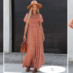 NWT VICI Stellan Floral Smocked Maxi Dress - Rust Color